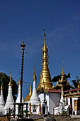 Inle Lake Myanmar. All the buildings are constructed on piles. Residents travel around by canoe, but there are also bamboo walkways and bridges over the canals, monasteries and stupas. 